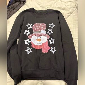 Black Snowman Graphic Holiday Sweatshirt - Unbranded